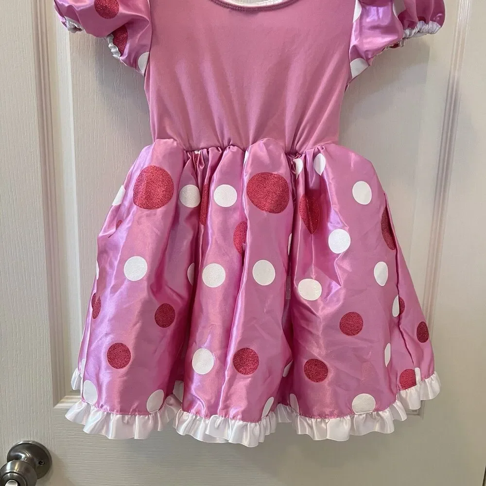 Disney Minnie Mouse Costume Dress Pink Glitter Polka Dots Bow Girls Size 3 - Picture 16 of 16
